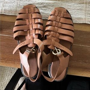 Anthropologie Tan Leather Fisherman Sandals